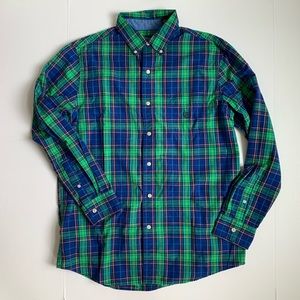 Blue Green Plaid Long Sleeve Button Down Collar Shirt Size Medium
